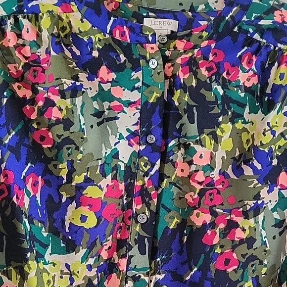 J.Crew Floral Abstract Print Tunic Blouse Green & Blue Long Sleeve Women Size S - Picture 4 of 7